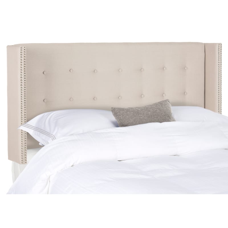 SAFAVIEH Rachela Taupe Queen Linen Tufted Wingback Headboard