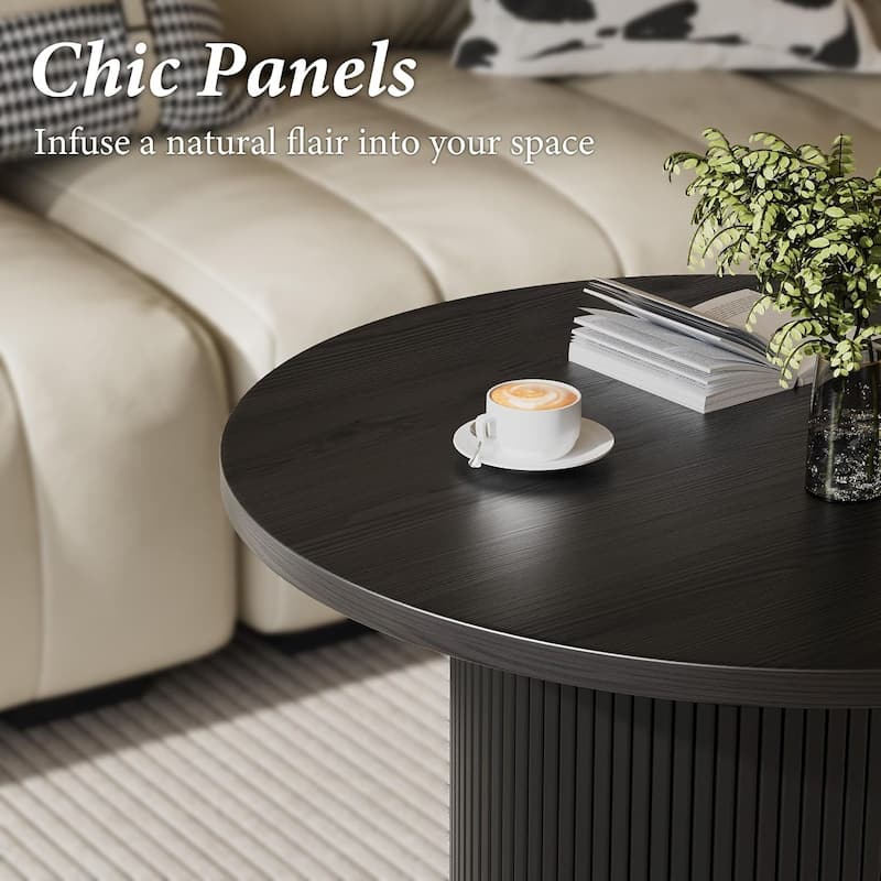 35 Inch Round Coffee Table Metal Frame Wood Top Center Table for Apartment - N/A
