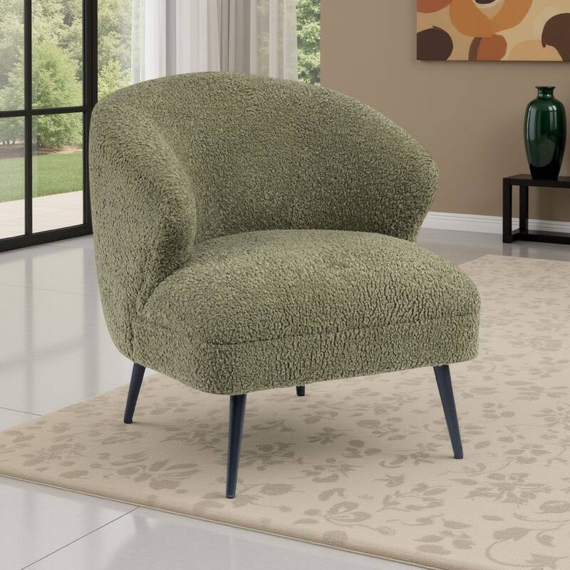 Neda Accent Chair, Soft Sage Green Boucle, Curved Barrel Back