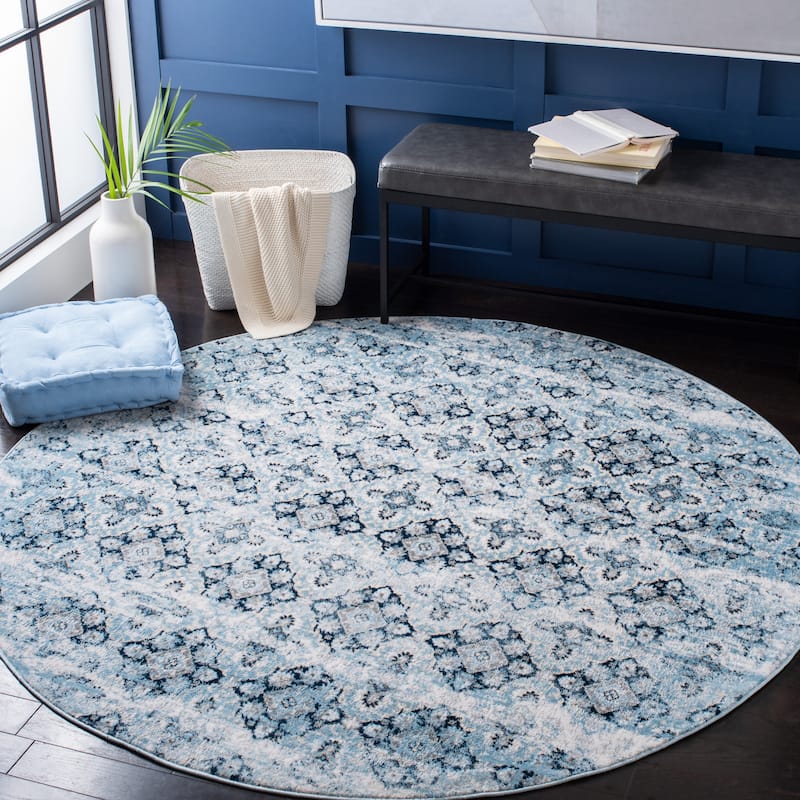 SAFAVIEH Lagoon Nejla Distressed Rug - 6'7" Round - Navy/Ivory