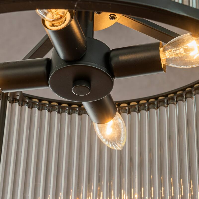 4/10-Light Modern Glam Glass Drum Chandelier Contemporary Hanging Light For Living Room Entryway Bedroom