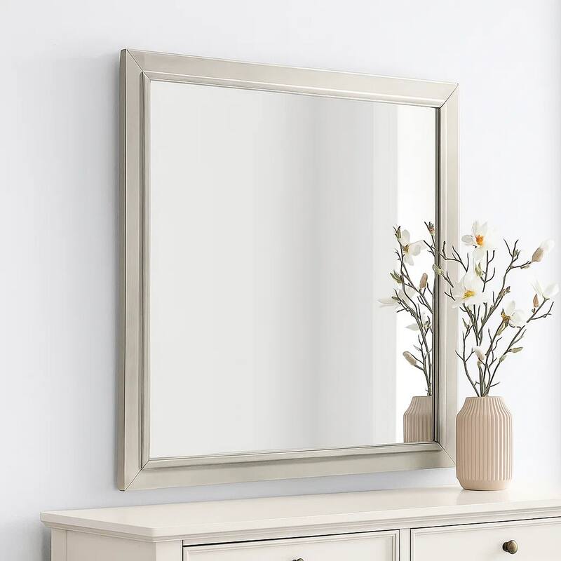 Dresser Mirror, Subtle Antique White Rubberwood, Square 40 Inch - Antique White