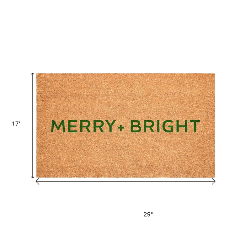 HomeRoots 17" X 29" Brown And Green Christmas Merry and Bright Outdoor Coir Door Mat - 17.00' X '29.00
