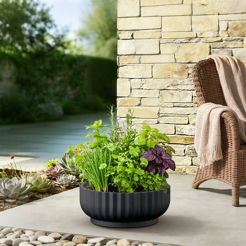 Concrete Round Planter / Pot Ribbed Design Planter Bowl