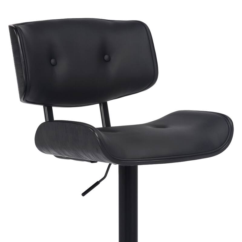 Brooklyn Black Wood Upholstered Adjustable Height Swivel Bar Stool