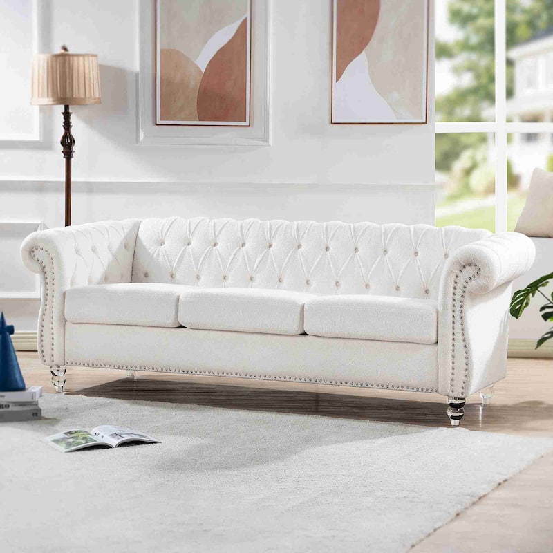 84" White Rolled Arm Chesterfield 3 Seater Sofa Couch