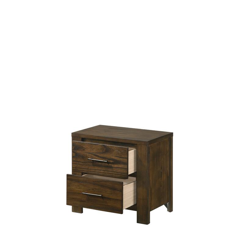 Elegant Oak Nightstand with Two Spacious Drawers and Antique Brass Handles