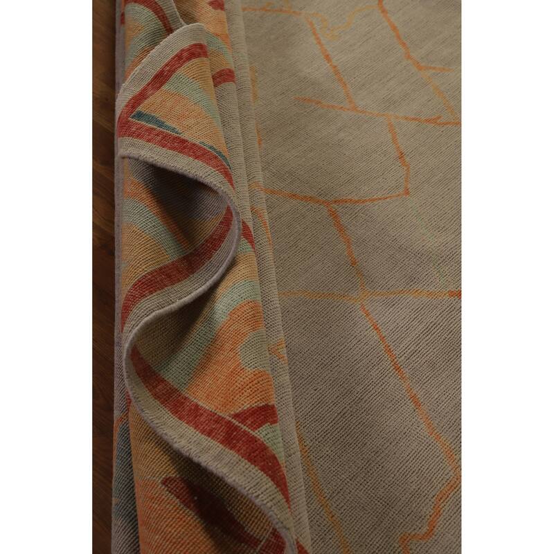 Hand Knotted Oriental 100% Wool Carpet Transitional Geometric Beige & Ivories Oushak Area Rug - 9' 1'' X 8' 0''