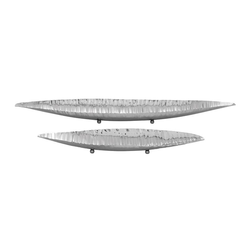 Silver Stainless Steel Metal Decorative Bowl Decorative Bowl with Hammered Design (Set of 2) - S/2 34", 23"W