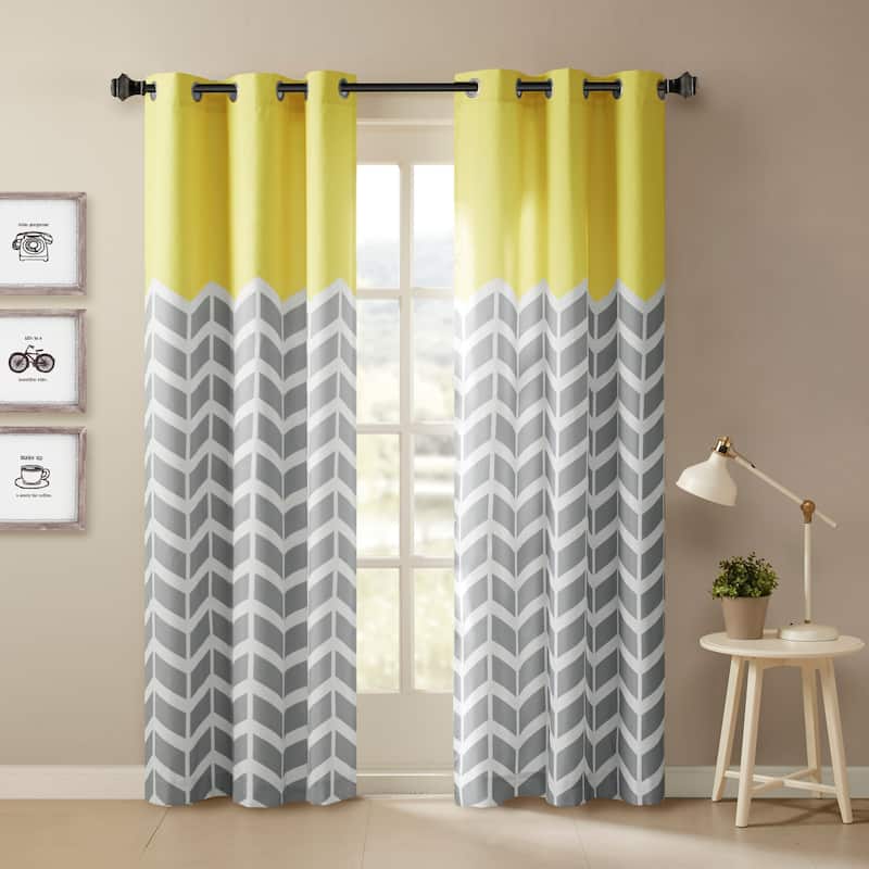 Intelligent Design Rayna Chevron Room Darkening Grommet Panel Pair - 42 x 84 - Yellow