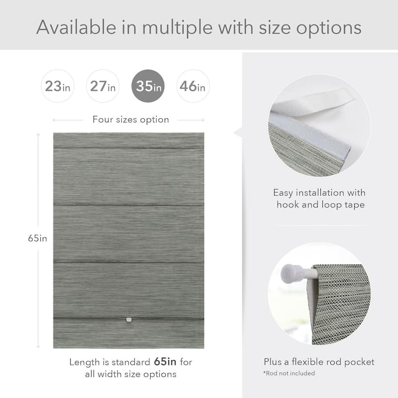 GoDear Design 99.99% Blackout Magnetic Roman Shades, No Drill Cordless Woven Fabric Blinds 23", 37", 35", 46" W, Iron.