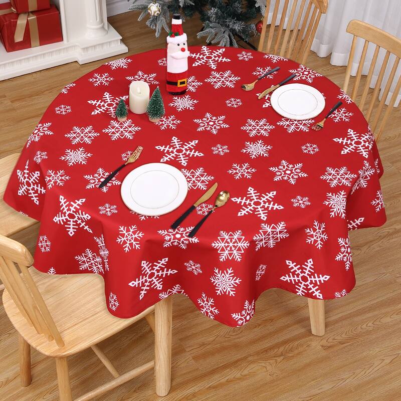 Christmas Round Tablecloth Xmas Table Covers for Kitchen Dining Room Table Decor, Red - 60"round