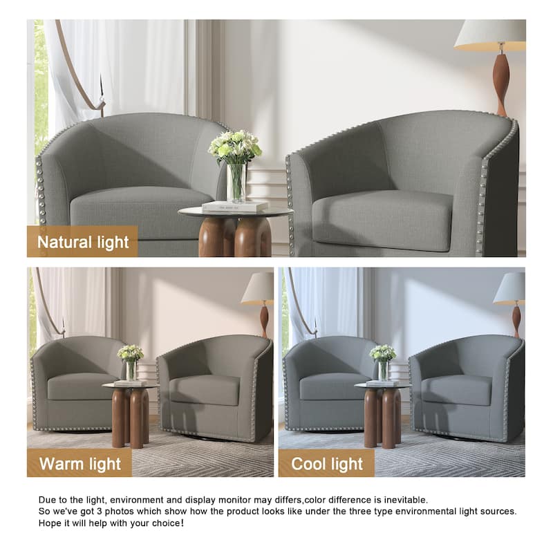 George 2 Set 30"W Upholstered Swivel Barrel Chair with Nailheads