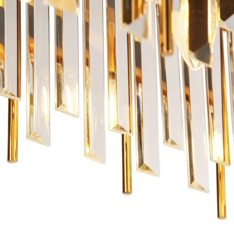Modern Gold 7-Light Crystal Chandelier Rectangle Island Lights for Kitchen Island