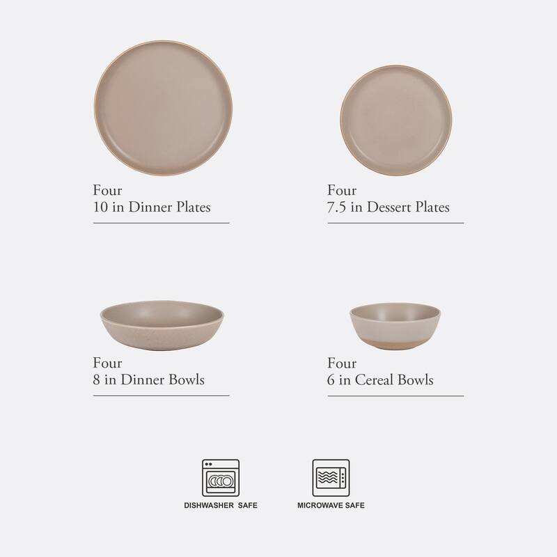 Gibson Elite Laguna Bliss 16 Piece Stoneware Reactive Glaze (Service for 4) Ceramic Plates and Bowls Dinnerware Set