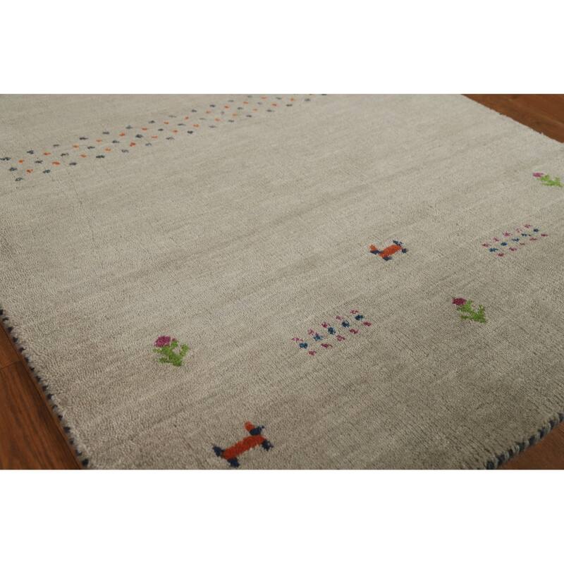 Hand Knotted Oriental 100% Wool Carpet Tribal Animal Pictorial Green Gabbeh Area Rug - 4' 10'' X 3' 0''