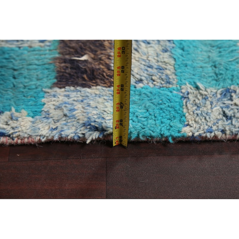 Checkered Modern Moroccan Oriental Area Rug Hand-knotted Wool Carpet - 9'10" x 14'10"