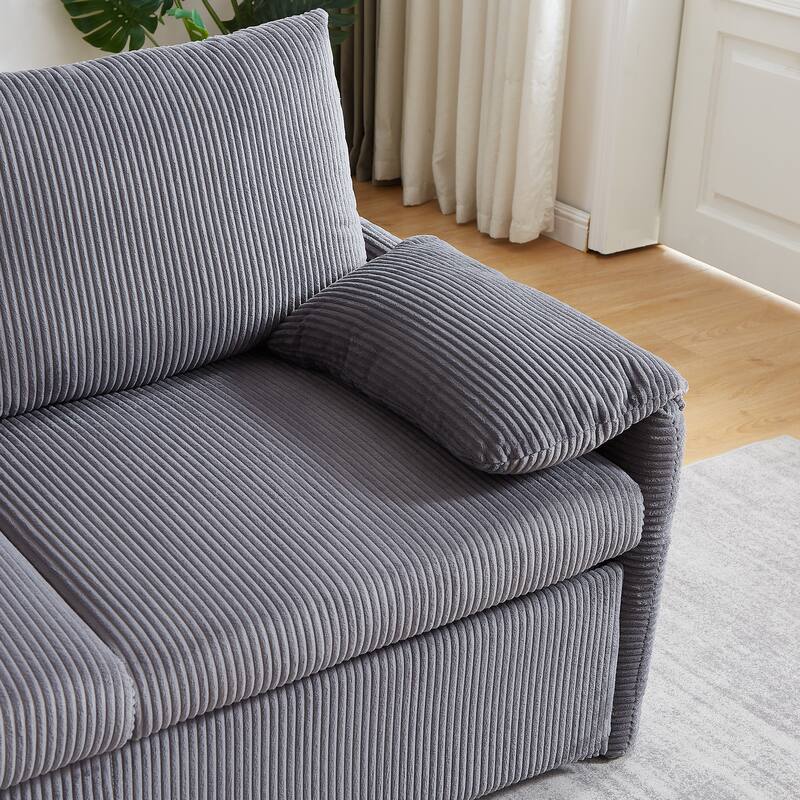 65" Corduroy 2-Seater Sleeper Sofa, 3-in-1 with Storage and Side Pocket