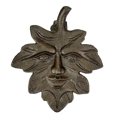 Bronze Finish Cast Iron Leaf Face Door Knocker - Artistic Entry Decor - 6 X 5 X 2 inches