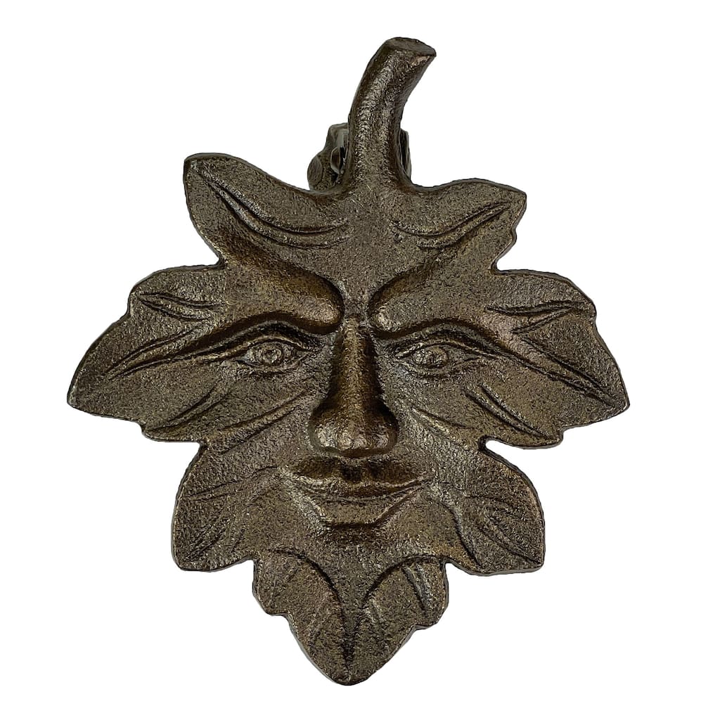 Bronze Finish Cast Iron Leaf Face Door Knocker - Artistic Entry Decor - 6 X 5 X 2 inches