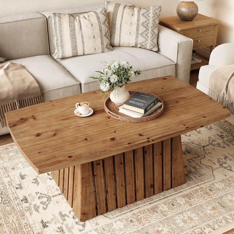 47-Inch Solid Wood Boat Shape Coffee Center Table for Living Room