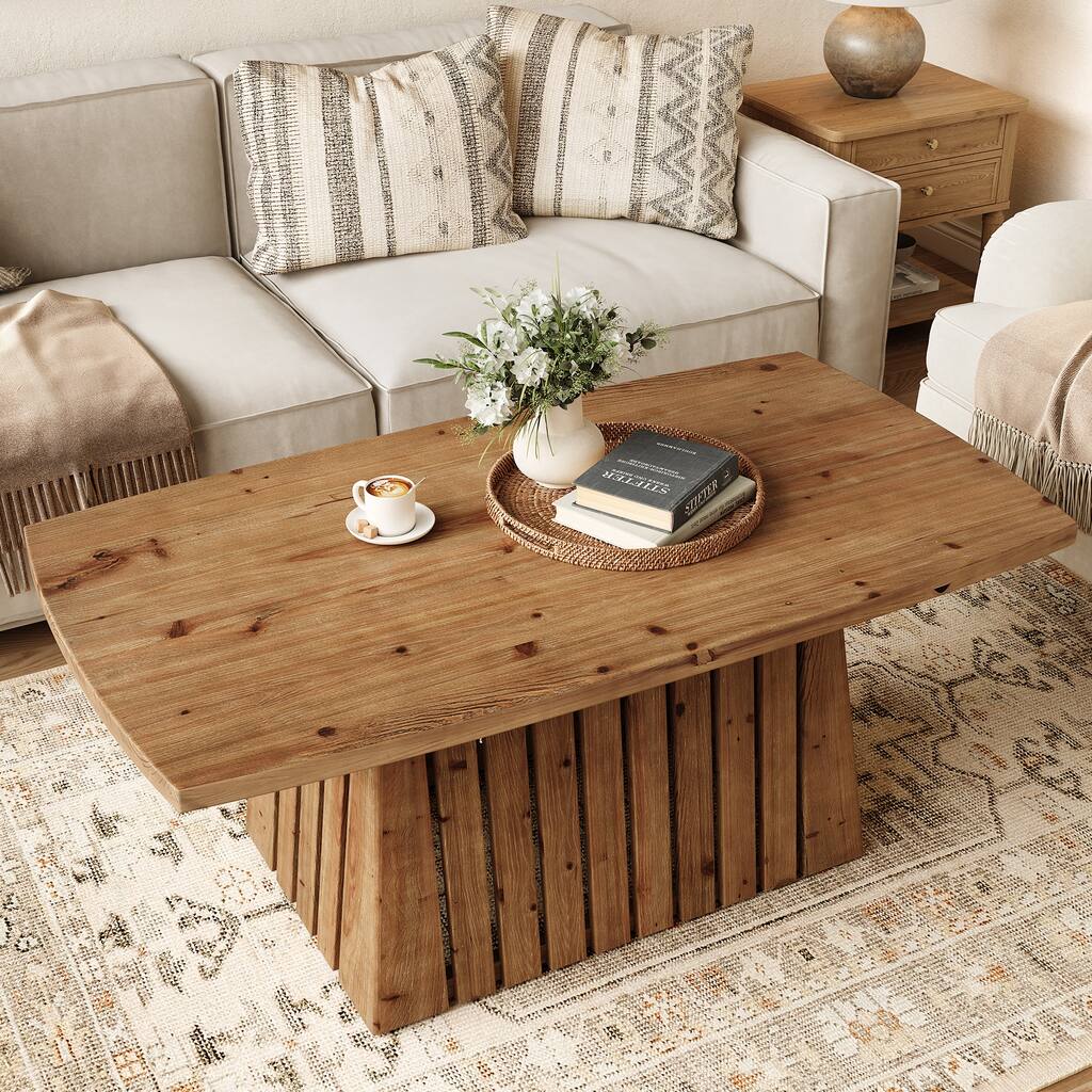 47-Inch Solid Wood Coffee Table, Rectangular Center Table for Living Room