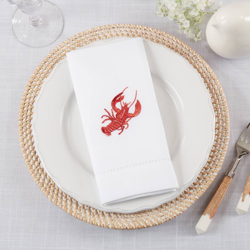 Embroidered Table Napkins With Lobster Design (Set of 4)