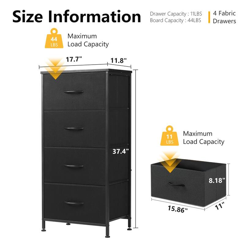 4 Drawers Dresser Storage Organizer Unit w/Removable Fabric Bins, Steel Frame Wood Top