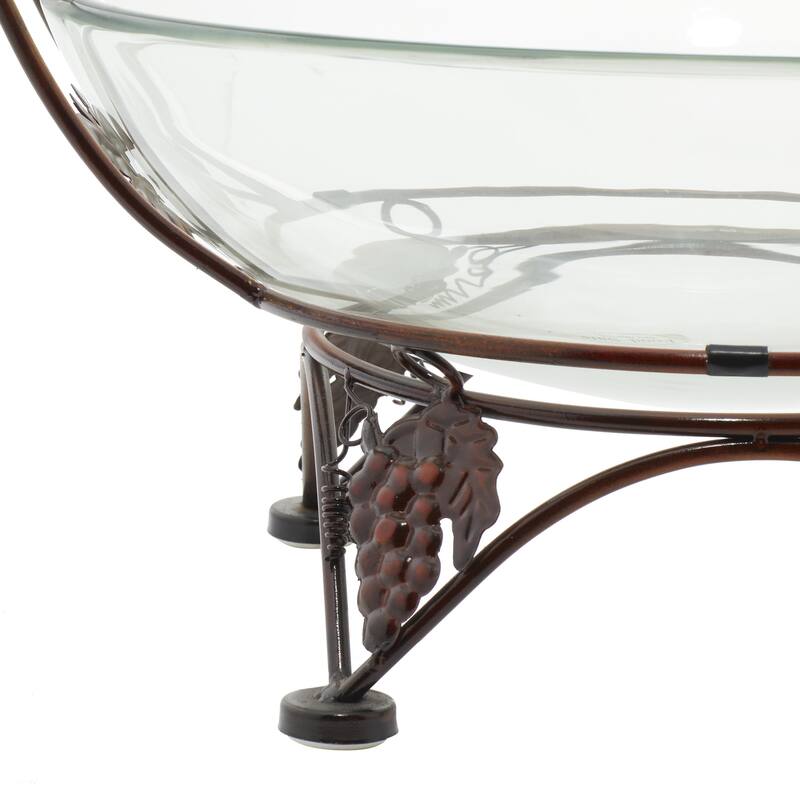 Tempered Glass Kitchen Serving Bowl with Copper Metal Grapes Base - Clear - Roche River Decor