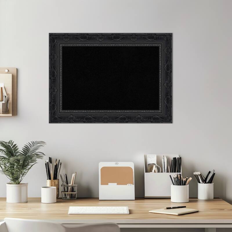 Filigree Gloss Black Framed Cork Board - Bulletin Board, Organization Board, Pin Board