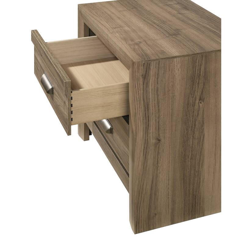 Contemporary Light Brown Wood Nightstand with Brushed Metal Drawer Pulls