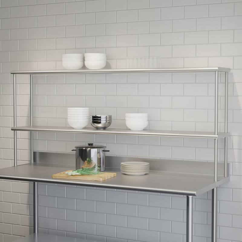 Commercial Grade NSF Certified Stainless Steel Metal Kitchen Double Overshelf - 72"W x 12"D x 33.5"H