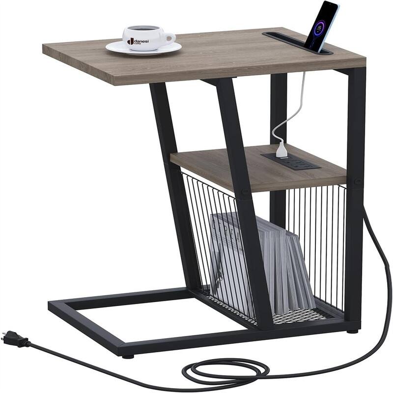 C Shaped Nightstand End Table - 11.8"D x 15.7"W x 24.02"H