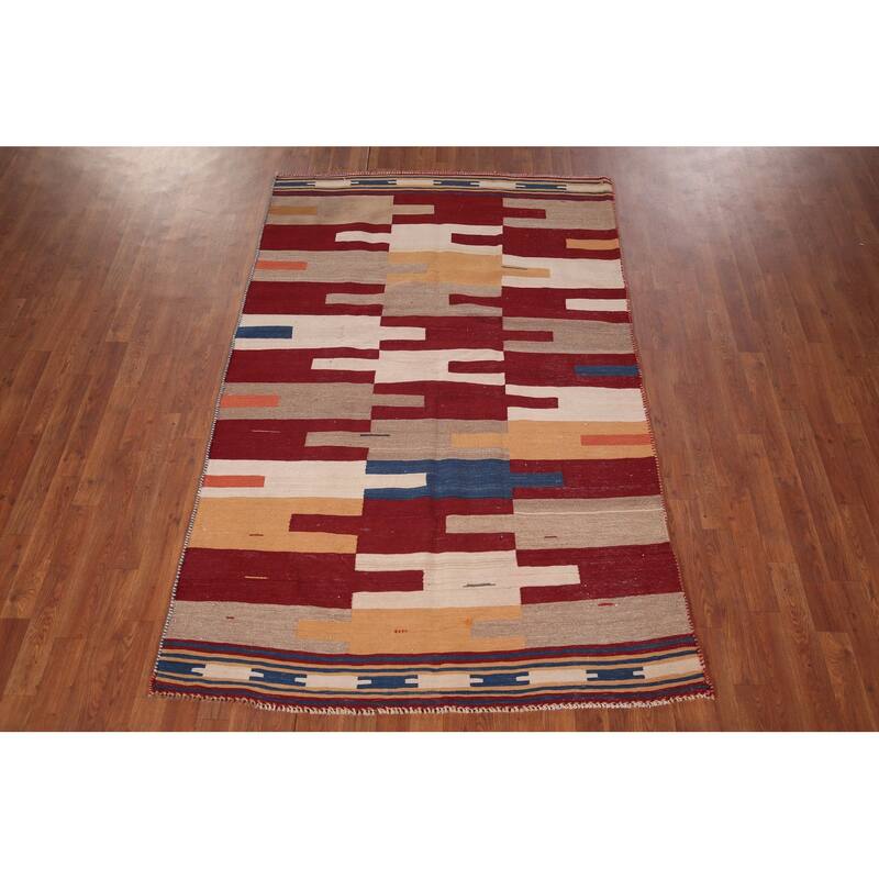 Kilim Qashqai Reversible Persian Vintage Rug Flatweave Wool Carpet - 4'7" X 7'3"
