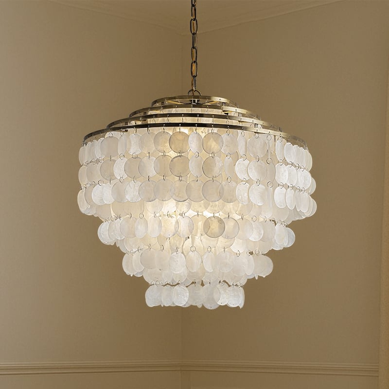 6-Light 22" Glam Coastal Capiz Tierd Chandelier 4-Tier Vintage Natural Seashell Hanging Light - W22''