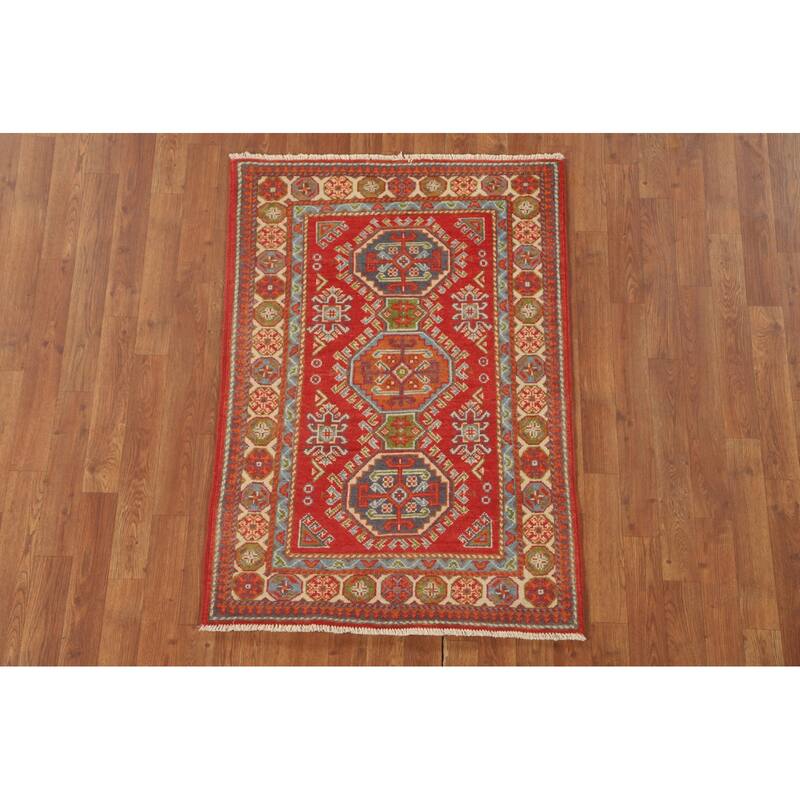 Geometric Kazak Accent Rug Handmade Wool Carpet - 2'10" x 4'0"