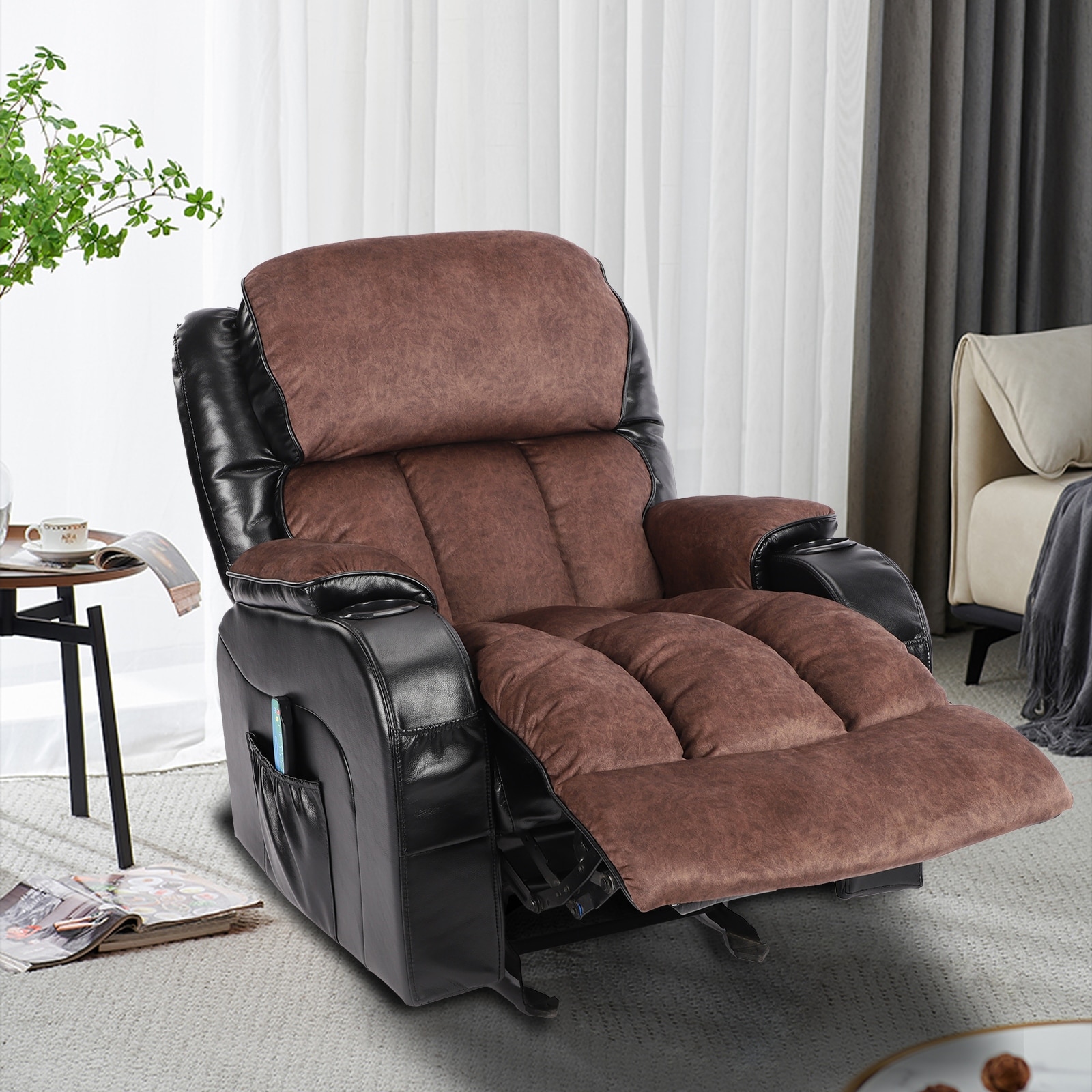 Faux Leather Recliner Chair With Adjustable Heating Massage - Bed Bath ...