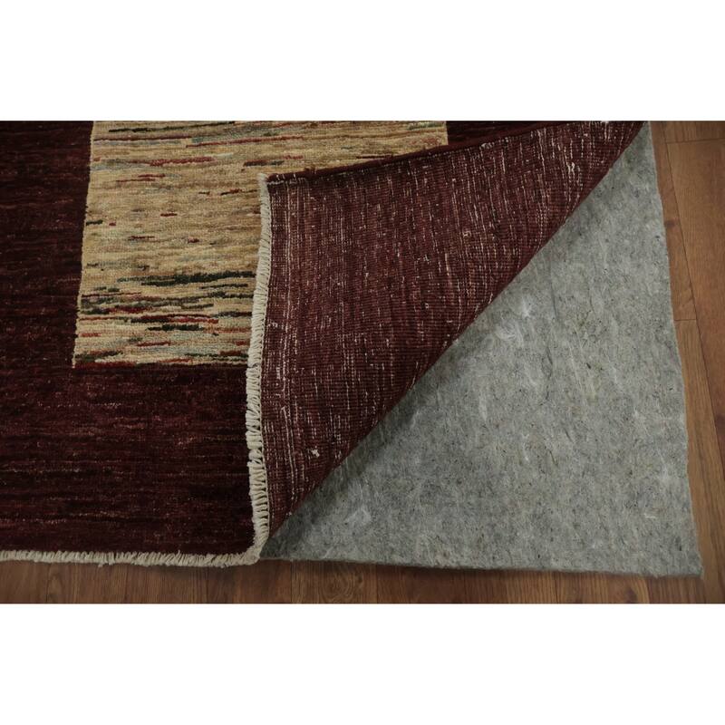 Hand Knotted Oriental 100% Wool Carpet Modern Geometric Red Gabbeh Area Rug - 10' 2'' X 8' 2''