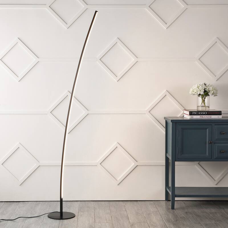 Anton 71" Modern Contemporary Aluminum/Iron Arc Integrated LED Floor Lamp, Black by JONATHAN Y