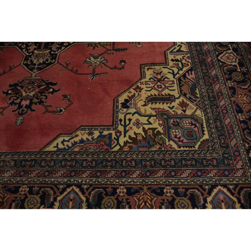 Hand Knotted Oriental 100% Wool Carpet Traditional Medallion Pink Heriz Area Rug - 12' 8'' X 9' 1''