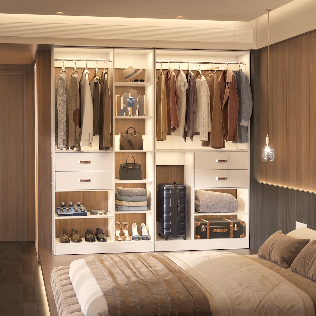 Navada 79''W Set of 2 Freestanding Closet System with Drawers, Reversible Wardrobe for Walk-in/ Reach-in Closet