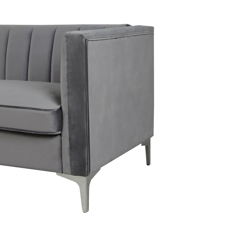 Morden Fort Modern 2 Pieces of Chair and Loveseat Set with Dutch Velvet Grey, Iron Legs
