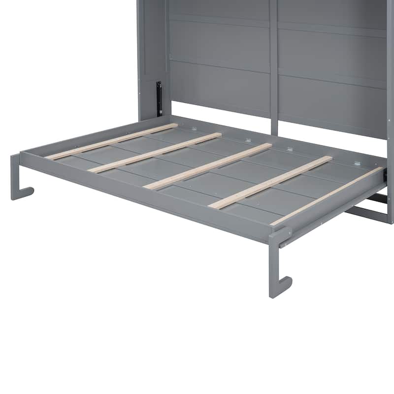 Queen Murphy Bed with Foldable Design Top Shelves and USB Convenient Storage