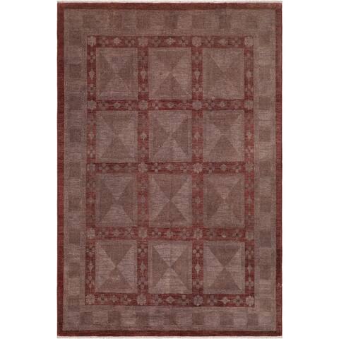 Bohemian Overdyed Loni Gray/Red Hand knotted Wool Rug 7'9 x 9'11 - 7 ft. 9 in. x 9 ft. 11 in.