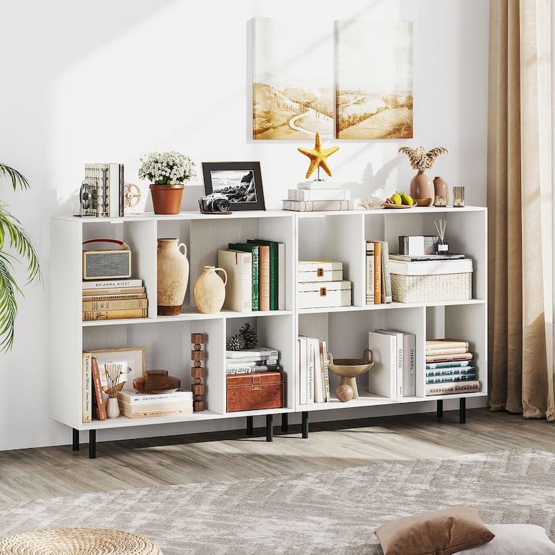 Gymax 2PCS 4 Cubby Open Bookcase 3-Tier Freestanding Bookshelf w/