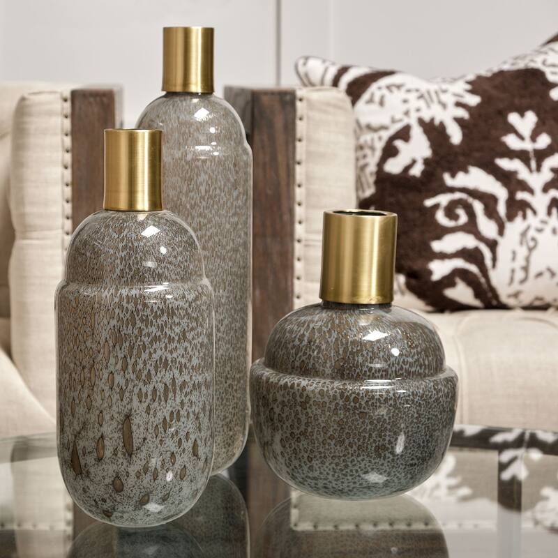 12" Brown Abstract Cylinder Crystal Glass Table Vase - 5" x 5" x 12"
