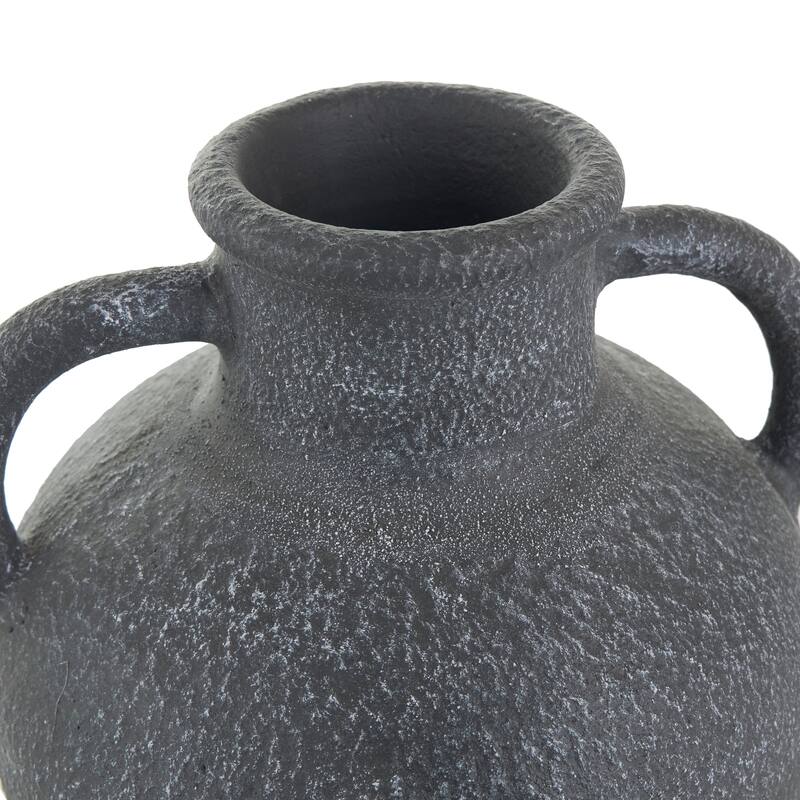 Black Ceramic Whitewashed Textured Amphora Vase with 2 Handles