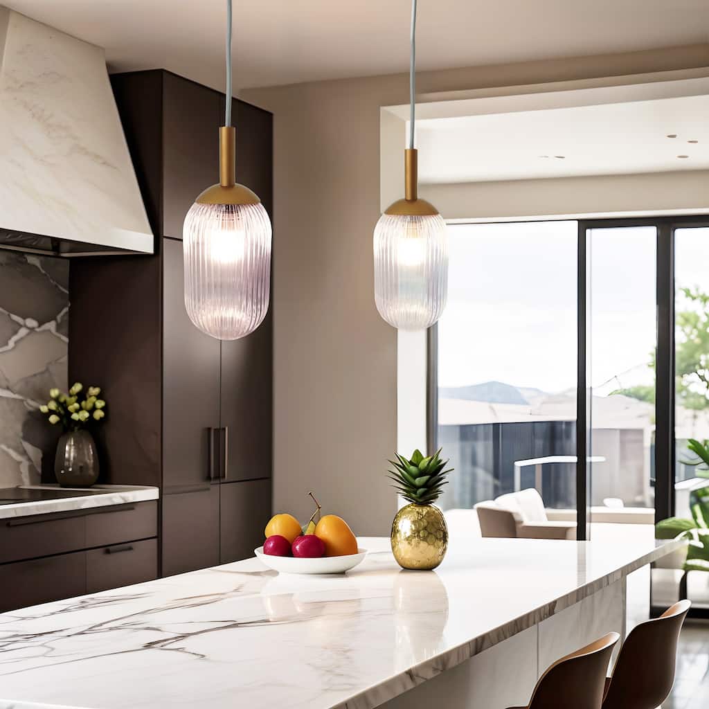 Jasmine Bronze Pendant Light with Ribbed Glass Shade