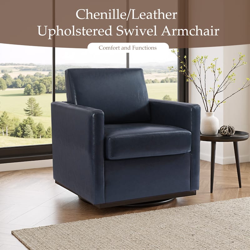 Chenille Leather Modern Swivel Accent Chair