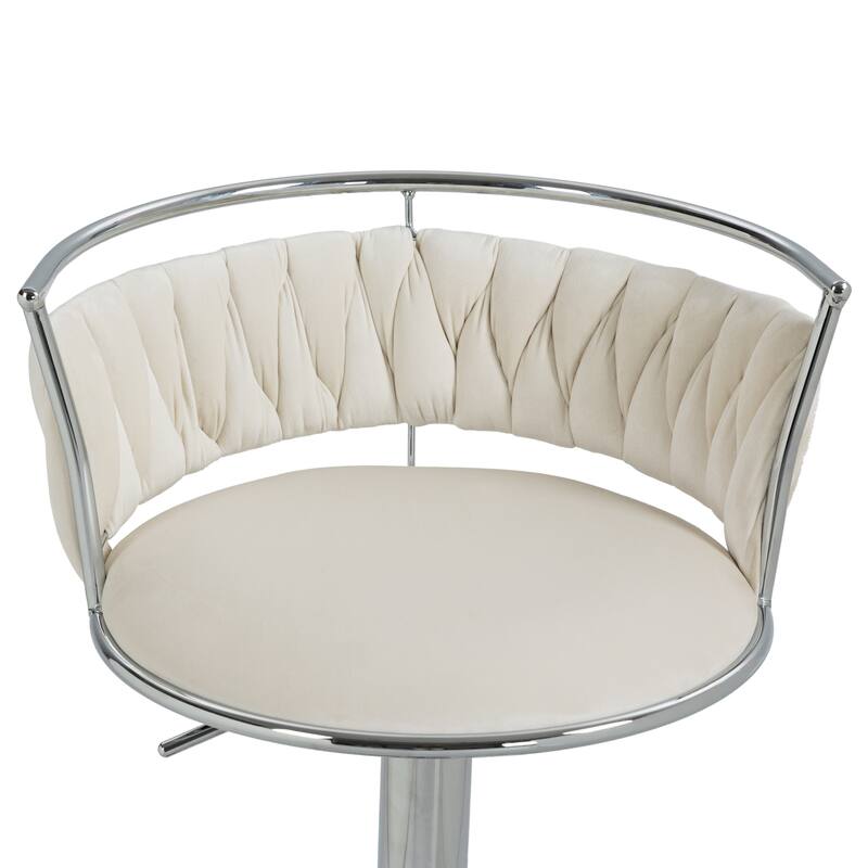 4 Set Modern Velvet Adjustable Swivel Bar Stools with Metal Frame